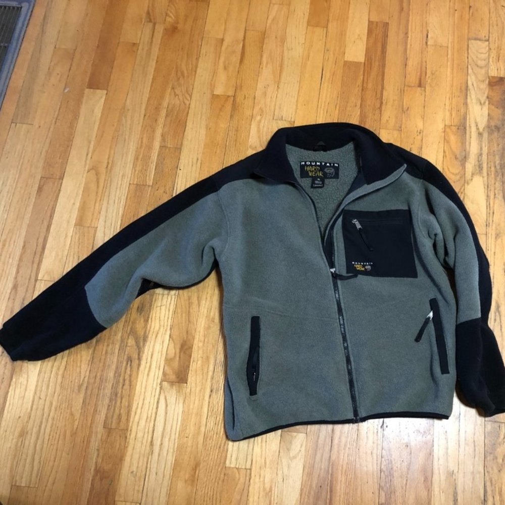 Mountain Hardware Mens XL Fleece Full-zip Jacket - Sage Green/Grey and Black